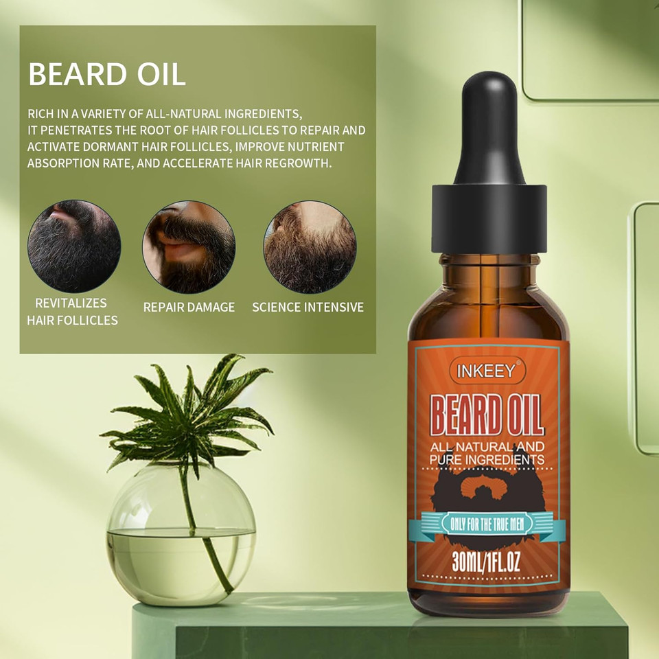 Beard Growth Oil For Men - Beard Conditioner Oil Rich In Jojoba Oil & Sweet Almond Oil Multiple Natural Extracts - Beard Softener And Care-Strengthens & Moisturizes Beard (1 Fl Oz, Azure)