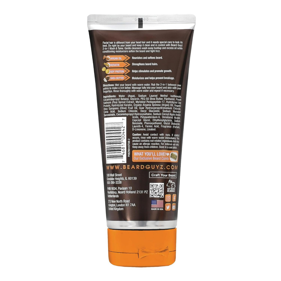 Beard Guyz 2-In-1 Wash & Tame - Softens Course And Stubborn Hair To Make Styling Effortless - Cleans And Moisturizes (6.7 Oz)