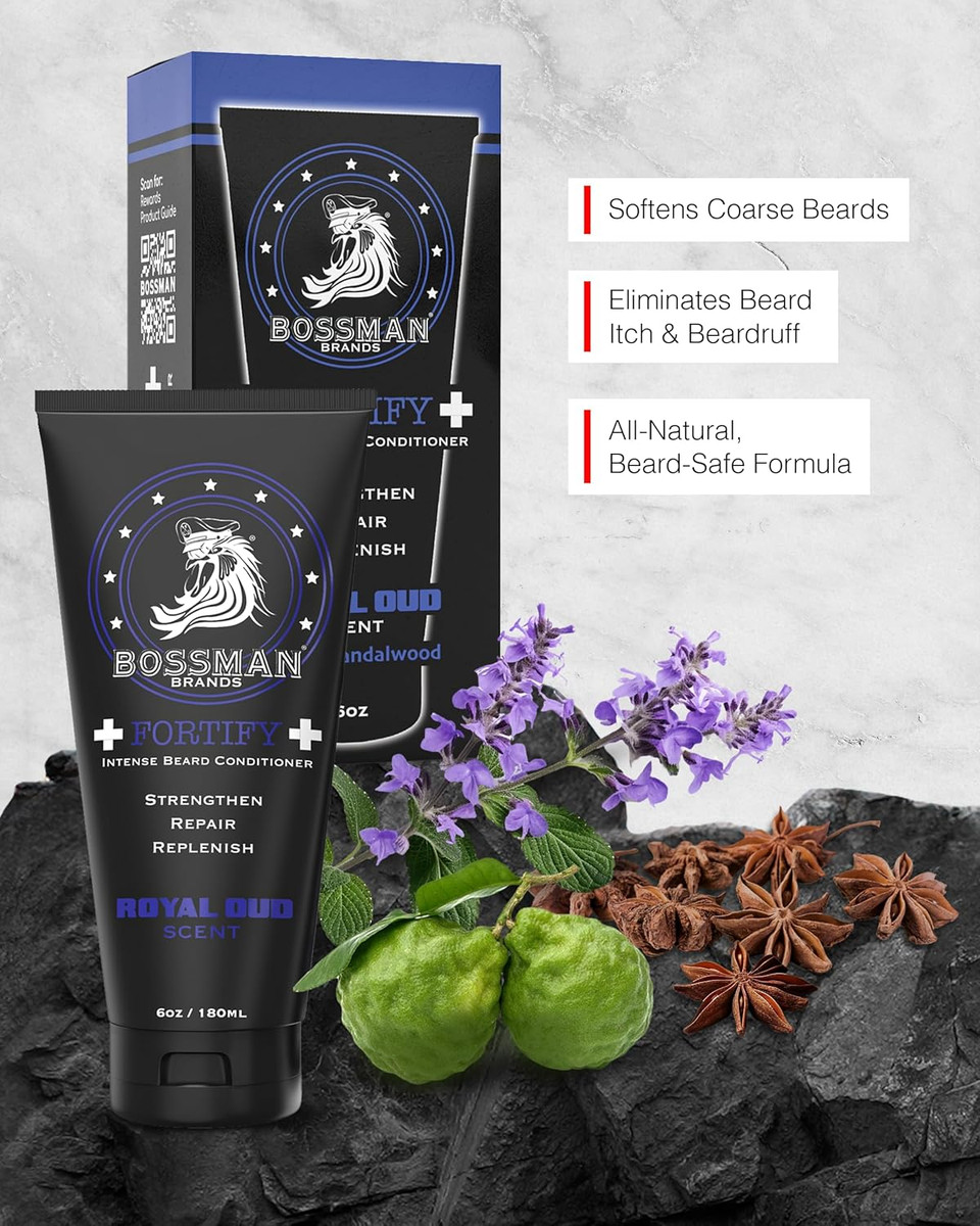 Bossman Fortify Intense Beard Conditioner For Men (Hammer Scent)  Moisturizes, Replenishes & Protects With Natural Ingredients  Thicker Formula, Made In Usa