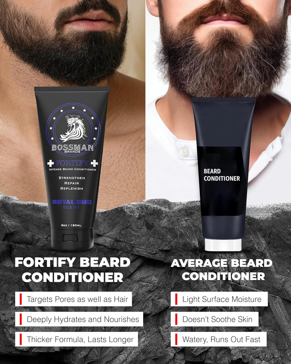 Bossman Fortify Intense Beard Conditioner For Men (Royal Oud Scent)  Moisturizes, Replenishes & Protects With Natural Ingredients  Thicker Formula, Made In Usa