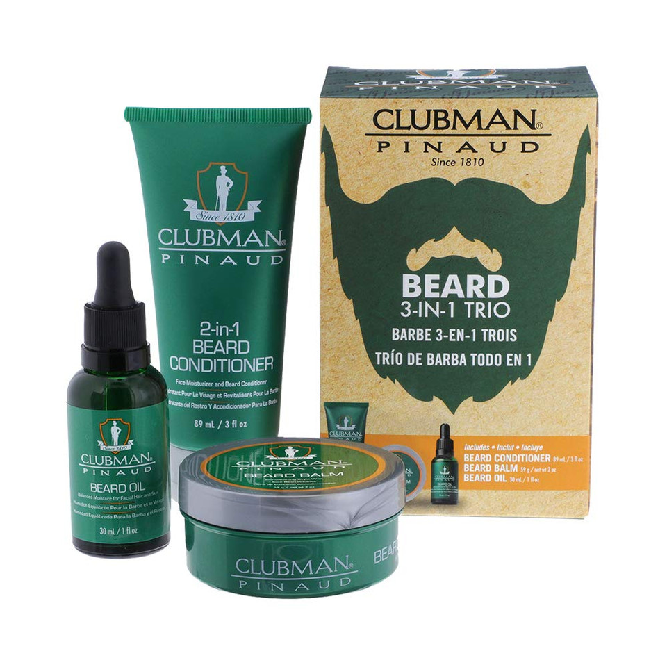 Clubman Pinaud 3-In-1 Beard Kit  Includes Conditioner, Beard Oil And Balm, Starter Kit For Men