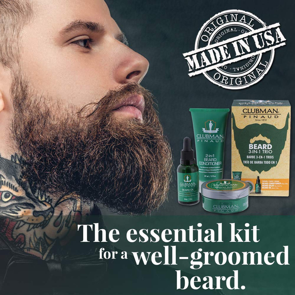 Clubman Pinaud 3-In-1 Beard Kit  Includes Conditioner, Beard Oil And Balm, Starter Kit For Men