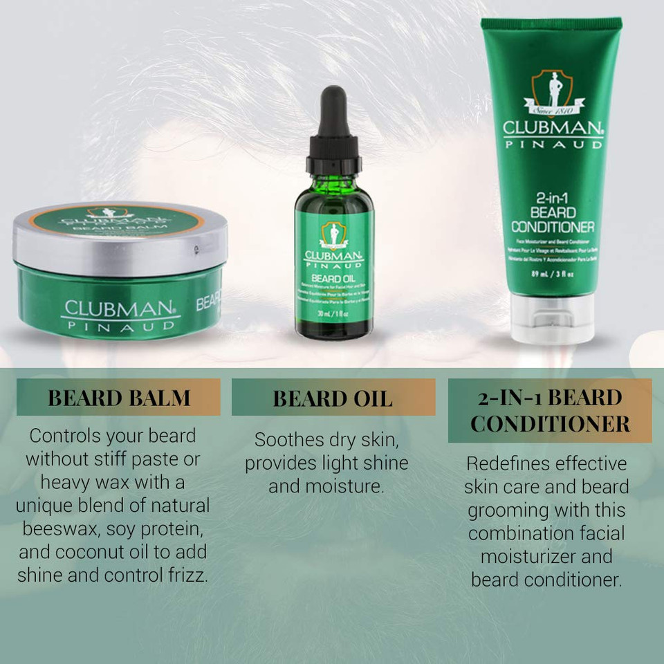 Clubman Pinaud 3-In-1 Beard Kit  Includes Conditioner, Beard Oil And Balm, Starter Kit For Men