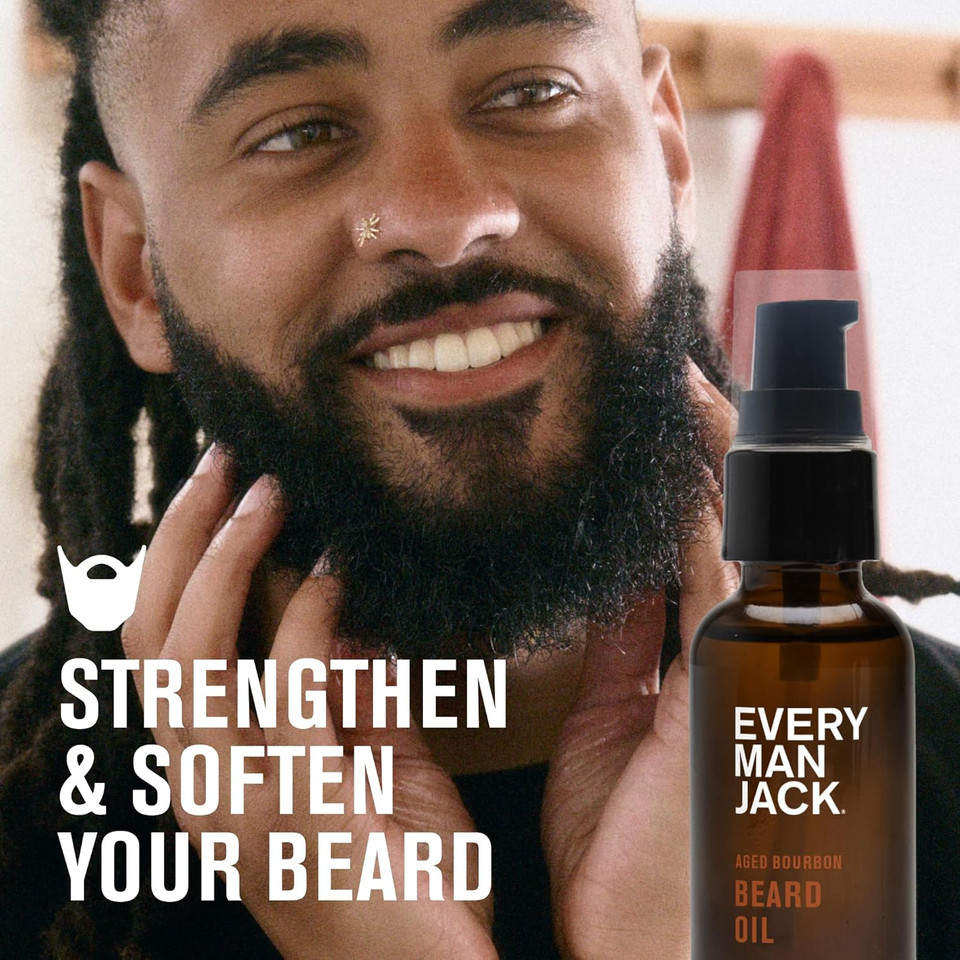 Every Man Jack Mens Beard Oil - Subtle Aged Bourbon Fragrance - Deeply Moisturizes And Softens Your Beard And Adds A Natural Shine - Naturally Derived With Shea Butter- 1 Fl Oz (2 Pack)