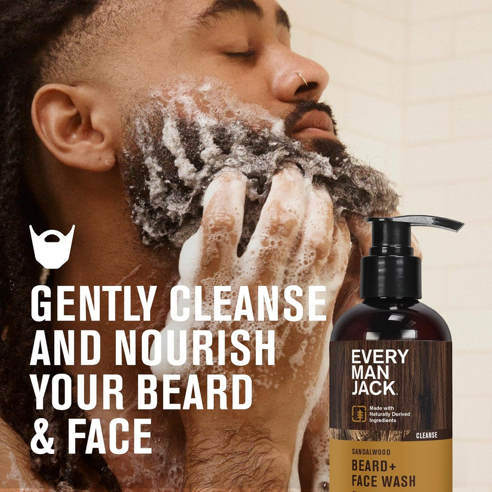 Every Man Jack Unscented Beard + Face Wash - Fragrance Free For Sensitive Skin - Naturally Cleanse And Condition Your Beard And Skin - 6.7-Ounce (2 Pack)