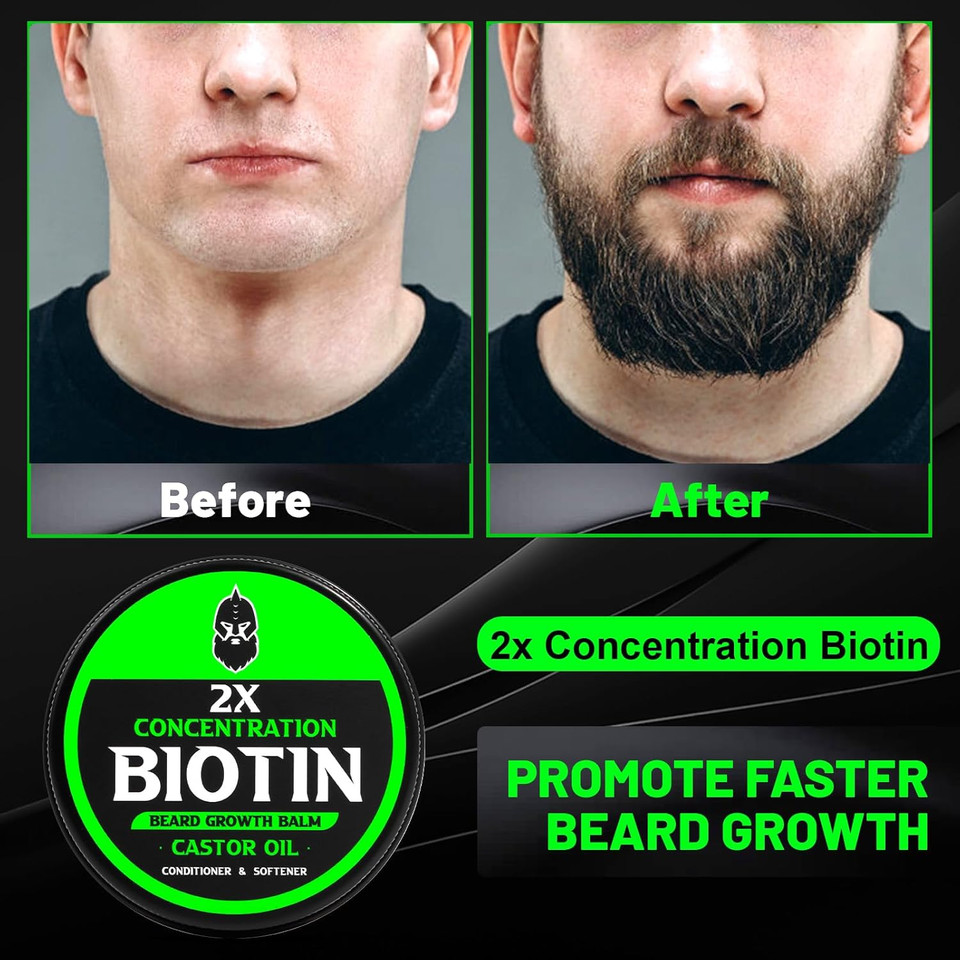 Beard Balm, Maximum Concentration Biotin, With Castor Oil And Argan & Jojoba Oils, Promotes Beard Growth, Styles, Strengthens & Softens Beards & Mustaches, 2 Ounce,Sandalwood