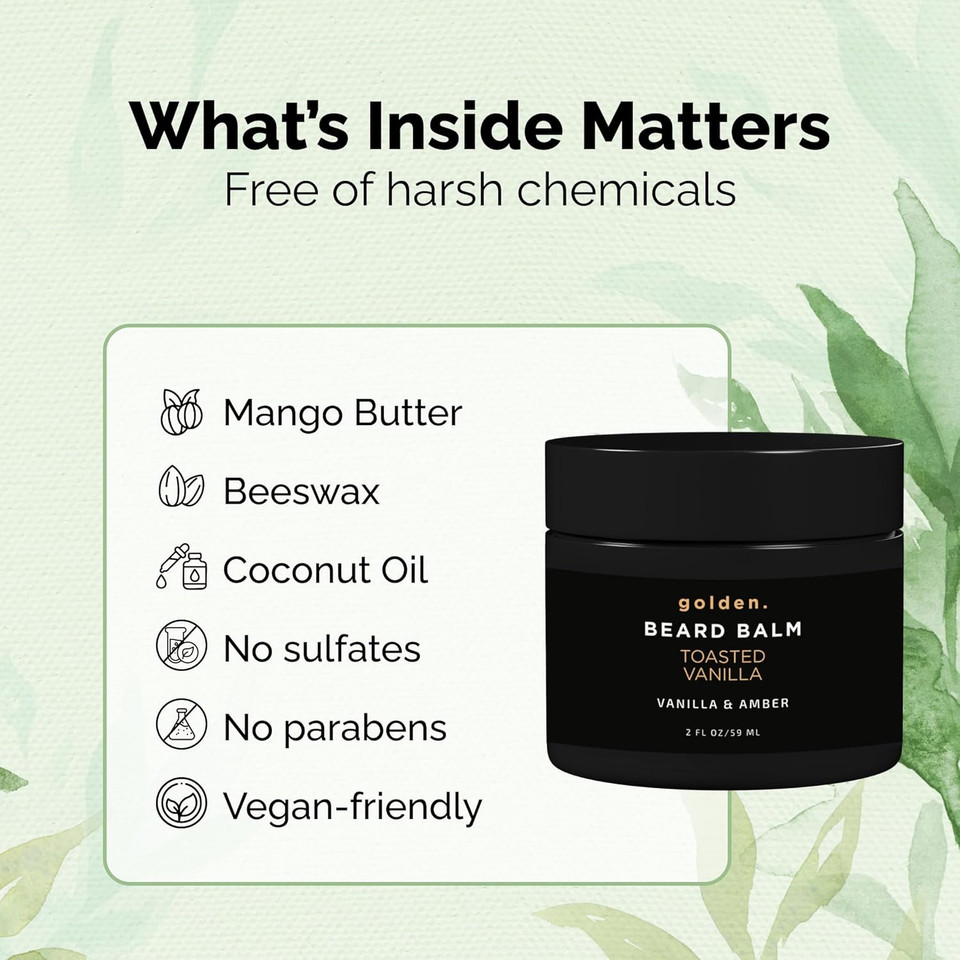 Golden Grooming Beard Balm | Unique Masculine Scent | Shea Butter For Beard Growth | Tames, Moisturizes & Styles  Spicy Grove, 2Oz
