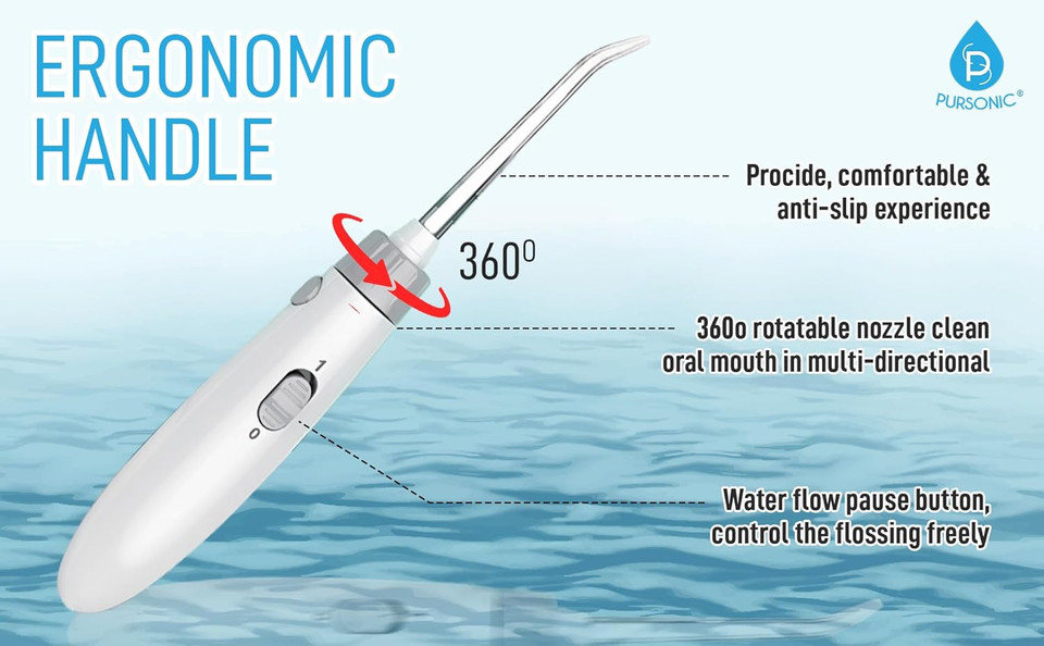 Pursonic Oi-200 Professional Water Flosser For Teeth With 3 Nozzles - Bonus Tongue Scraper Multiple Pressure Settings - Electric Flosser Timer And Plaque Removal For Gum Health