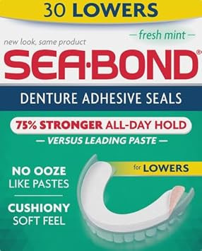 Sea-Bond Secure Denture Adhesive Seals, Fresh Mint Lowers, 30 Count