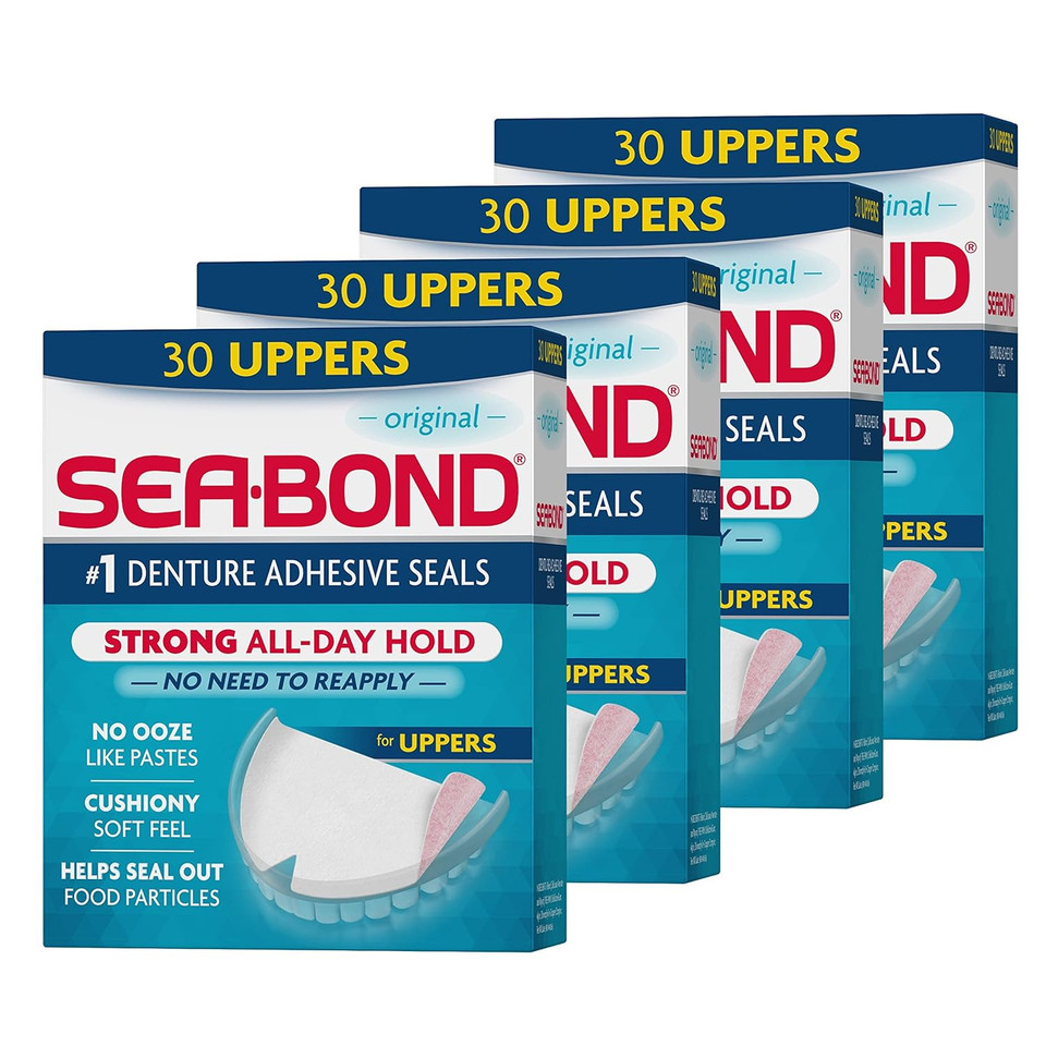 Sea-Bond Secure Denture Adhesive Seals, Original Uppers & Lowers, Zinc-Free, All-Day Hold, Mess-Free