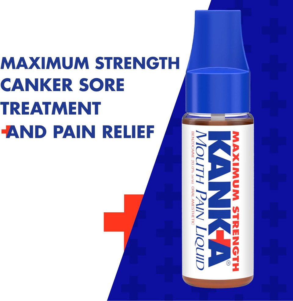 Kank-A Mouth Pain Liquid, Maximum Strength, 0.33 Fl Oz, Canker Sore Medicine, Includes Applicator, Forms Protective Coating For Mouth Sores, Maximum Pain Relief, 1 Pack