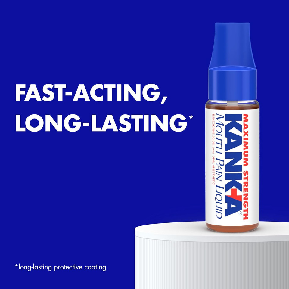 Kank-A Mouth Pain Liquid, Maximum Strength, 0.33 Fl Oz, Canker Sore Medicine, Includes Applicator, Forms Protective Coating For Mouth Sores, Maximum Pain Relief, 1 Pack