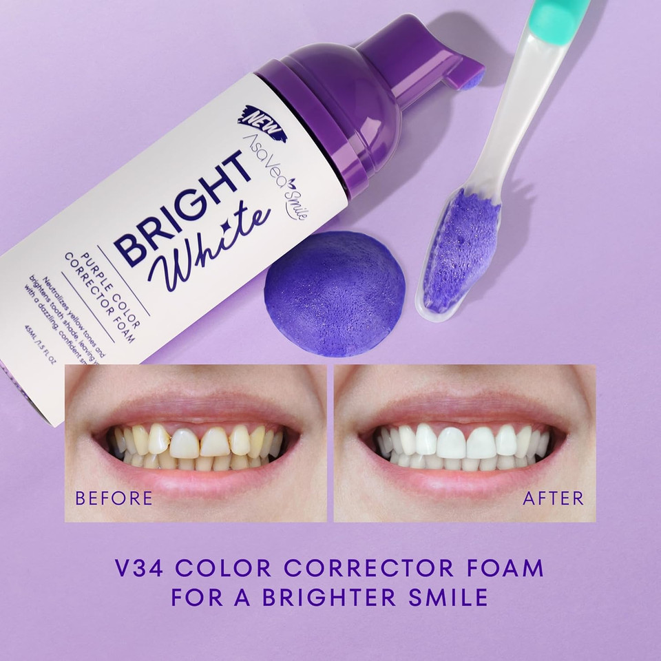 Asavea Smile Purple Color Corrector Teeth Whitening Foam For A Brighter Smile