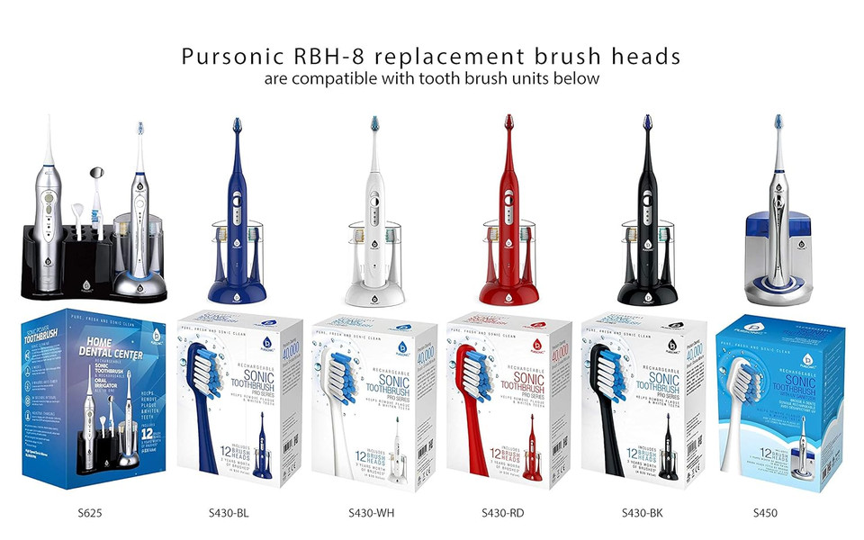 Pursonic 8 Pack Replacement Brush Heads, Replacement Brush Heads For Models S430,S400,S450,S400,S625