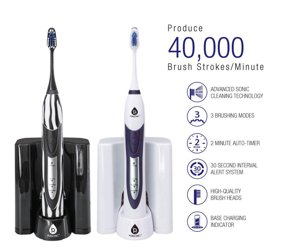 Pursonic S520 Rechargeable Sonic Toothbrush- Includes 20 Accessories: 12 Brush Heads & More, Black