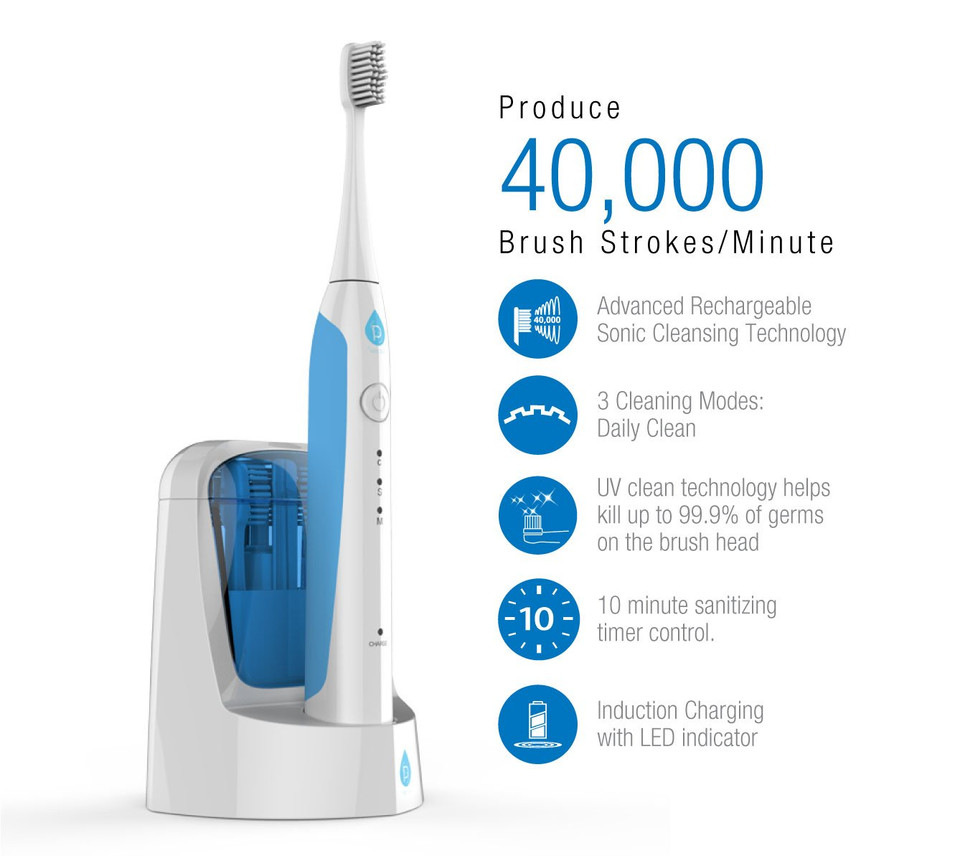 Pursonic S750 Sonic Toothbrush (White)  Smart Series Electronic Power Rechargeable Battery Toothbrush  Electronic Toothbrush For Adults  12 Bonus Brush Heads  Rechargeable Toothbrushes For Adults