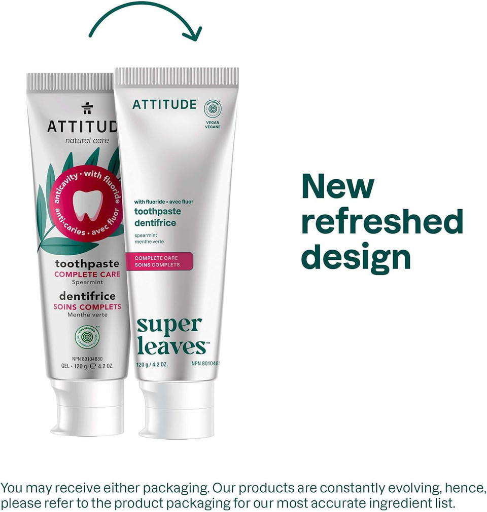Attitude Whitening Toothpaste With Fluoride, Peppermint Flavor, Vegan & Cruelty-Free, Sugar-Free, Plant & Mineral-Based Ingredients, Clean Oral Care, 4.2 Oz