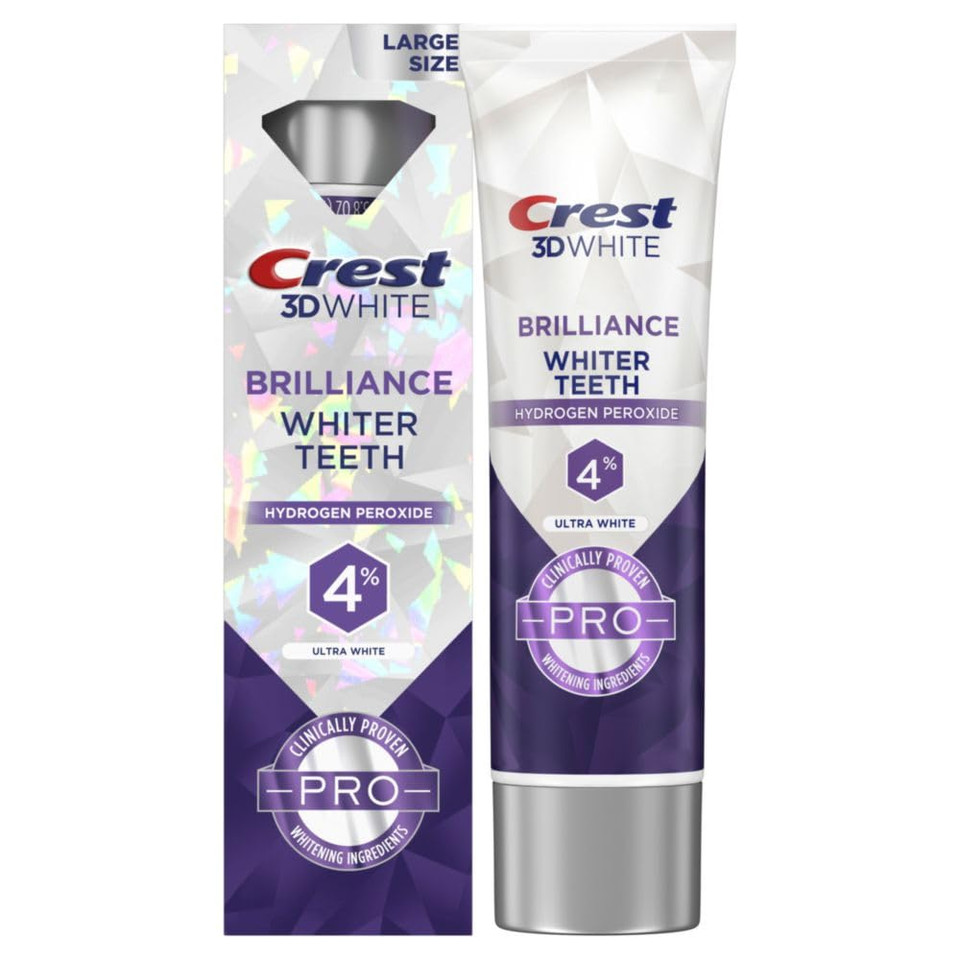 Crest 3D White Brilliance Pro Ultra White Teeth Whitening Toothpaste, 3.8 Oz, Anticavity Fluoride Toothpaste, 4% Hydrogen Peroxide, Active Whitening Protection