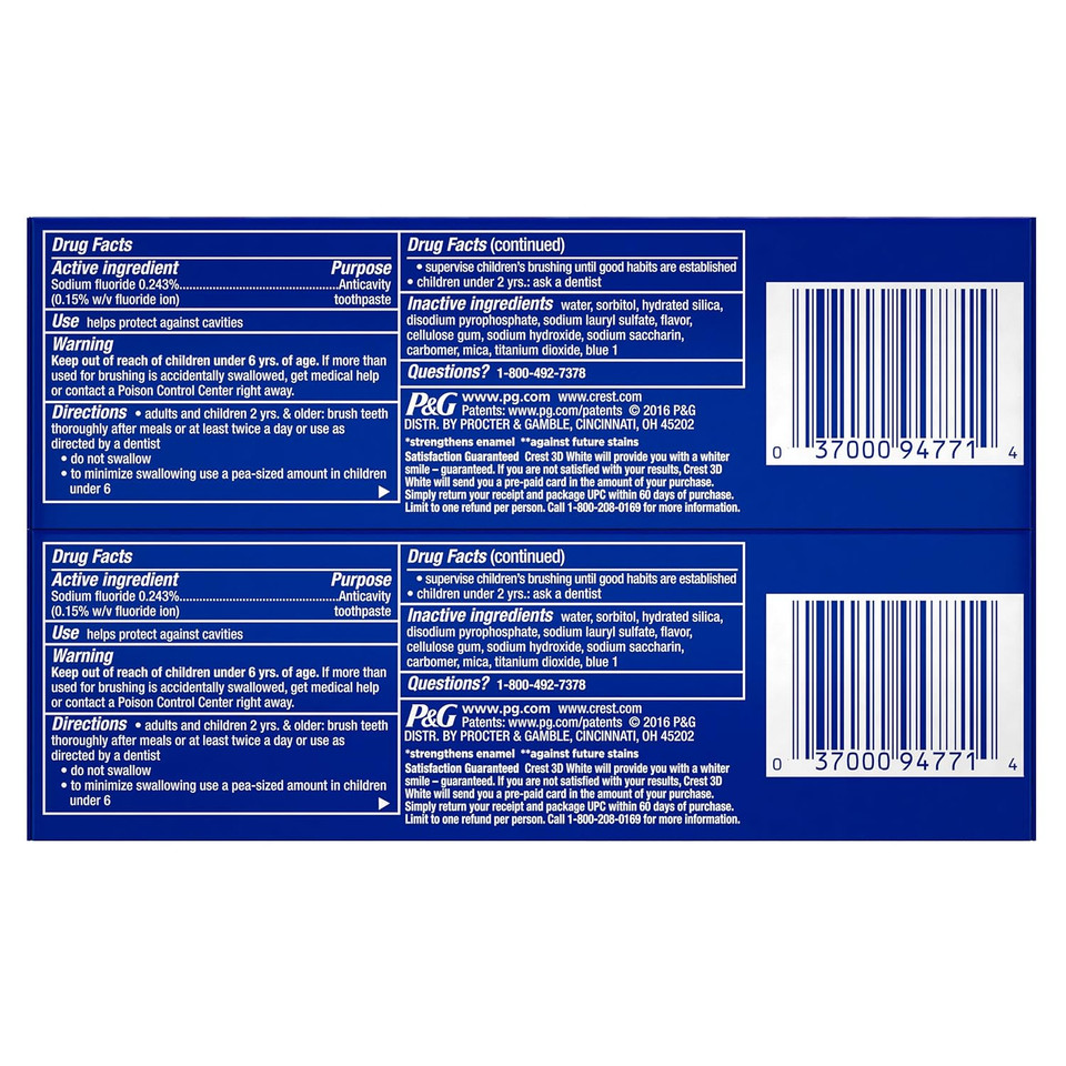 Crest 3D White, Whitening Toothpaste Radiant Mint, 8.2 Oz