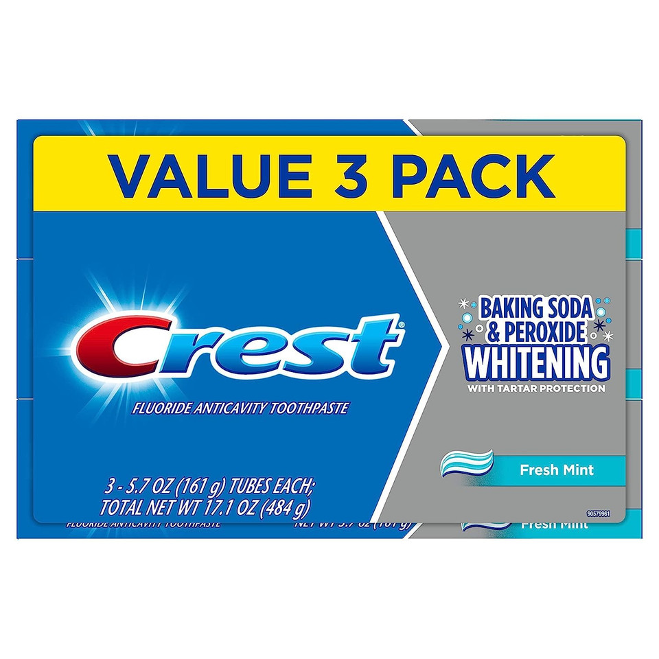 Crest Cavity And Tartar Protection Toothpaste, Whitening Baking Soda & Peroxide, (3 Count Of 5.7 Tubes Each), 17.1 Ounce