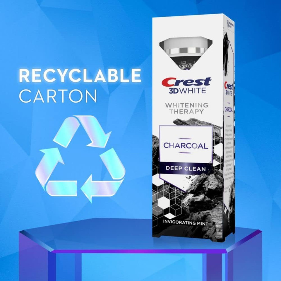 Crest, 3D White Whitening Therapy Deep Clean Toothpaste Invigorating Oz 79353, Mint, Charcoal, 4.1 Ounce