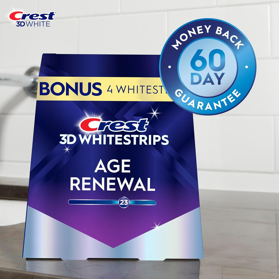 Crest 3D Whitestrips Age Renewal  Teeth Whitening Kit, 24 Treatments (20 + 4 Bonus), Each With 1 Upper/1Lower, 48 Strips  Crest 3Dwhite Teeth Whitening Strips