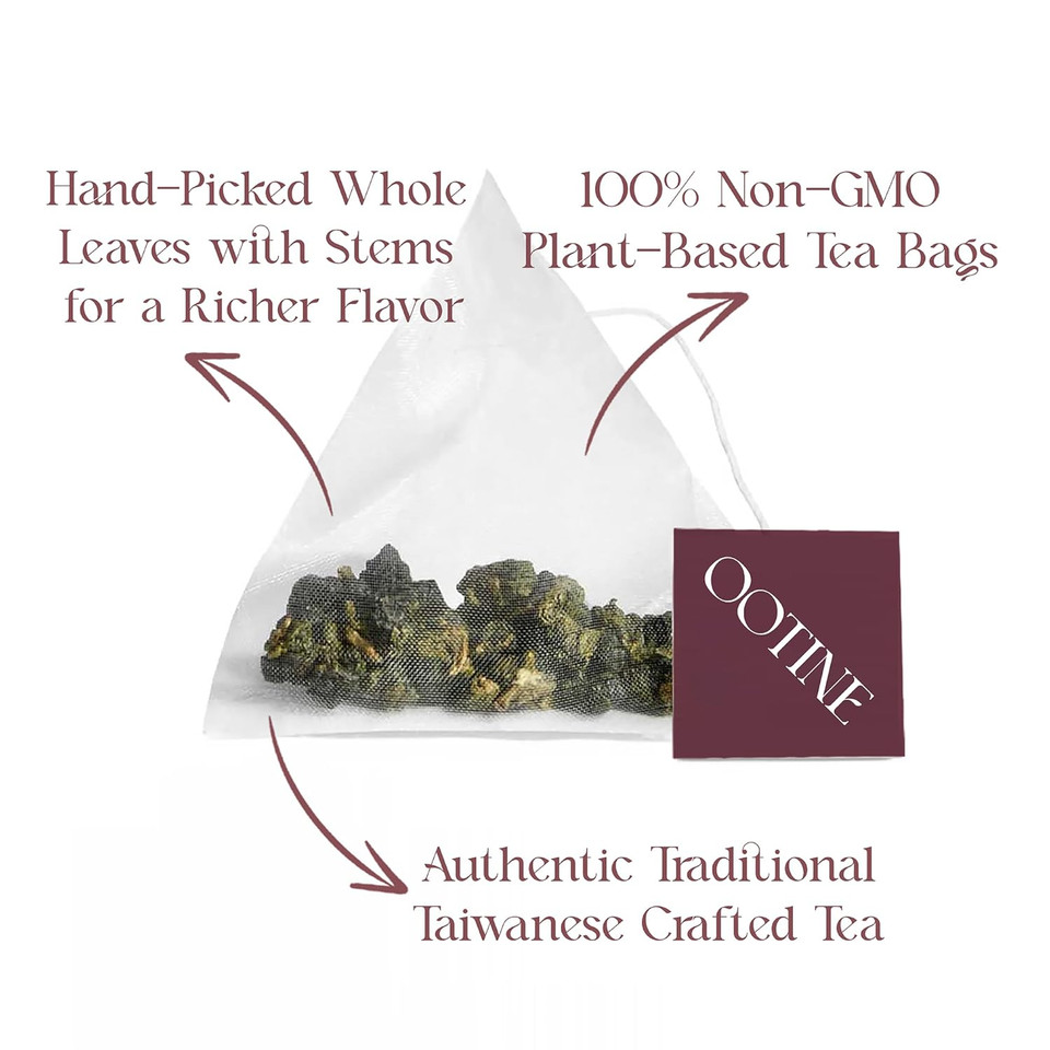Ootine, Formosa Pearl Taiwan Oolong Tea Bags (12 Sachets) | Roasted Nutty Notes | Hand-Picked Quality Whole Leaves In Plant-Based Sachets | Caffeine Alternative, Daily Antioxidant Support | Multiple Infusions