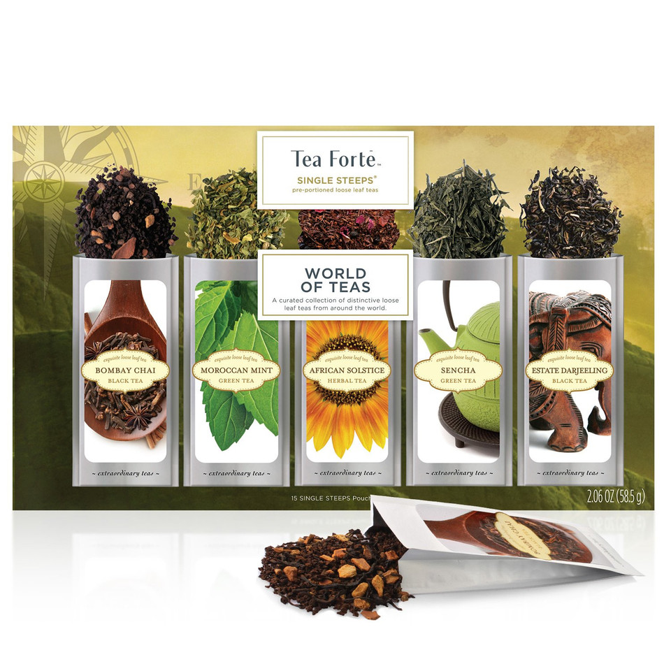 Tea Forte Herbal Tea Assortment Single Steeps Loose Leaf Premium Tea Gift Set Sampler, 28 Count, 2 Of Each Assorted Blends Pre-Portioned Single Serve Pouches, Steeps 12 Oz