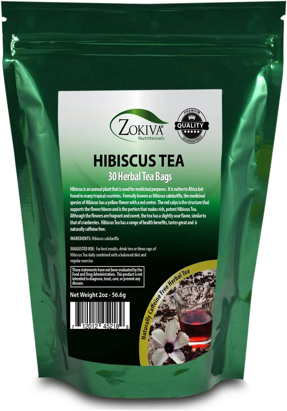 Hibiscus Tea Bags 30 Caffeine-Free Herbal Tea Bags With All-Natural Vitamins & Minerals By Zokiva