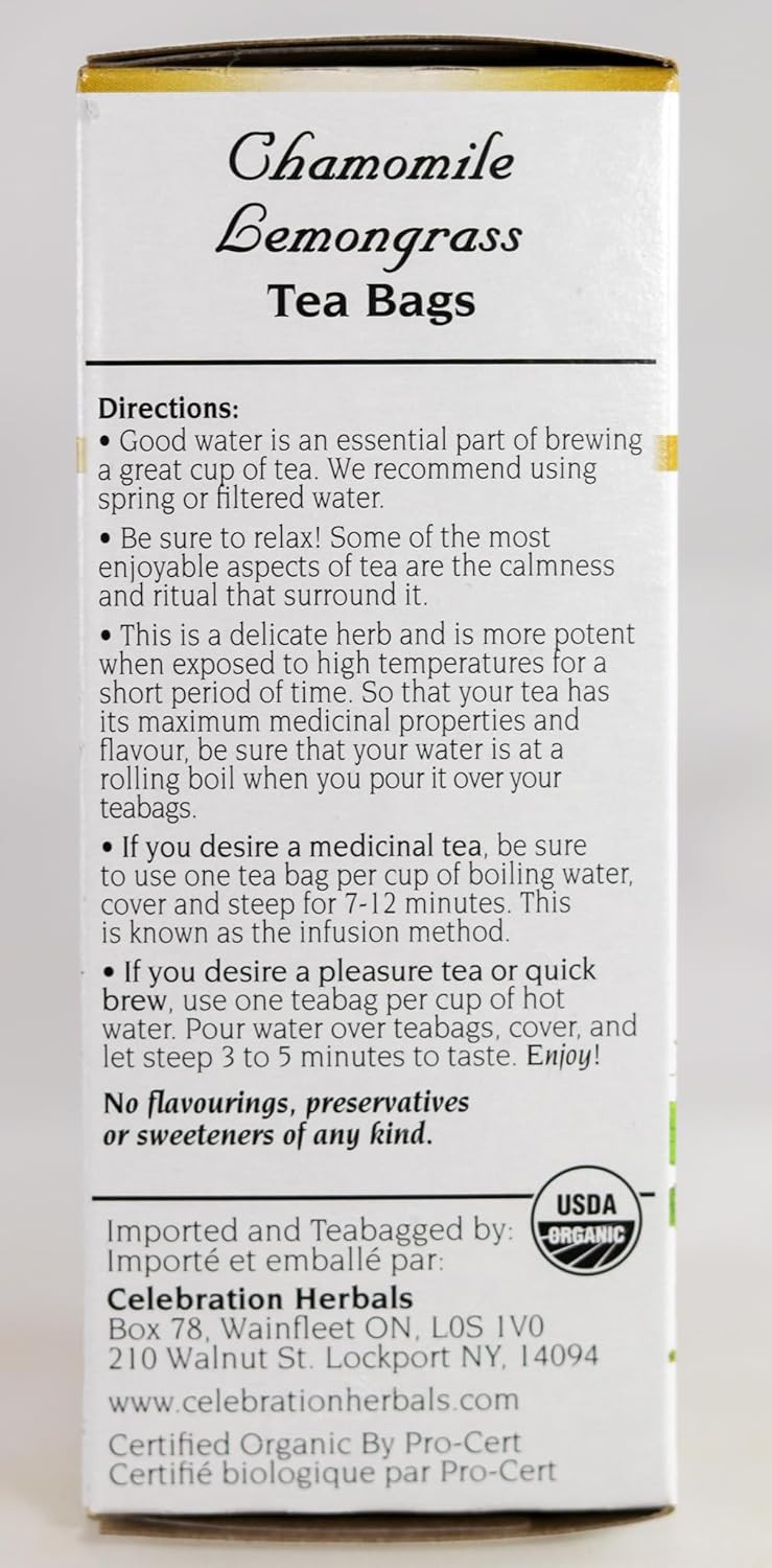 Celebration Herbals Chamomile With Lemongrass Tea Org 24 Bag, 0.02 Pound