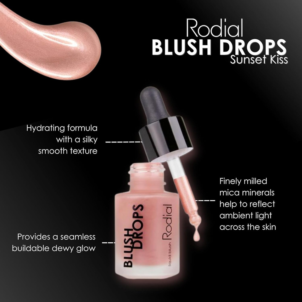 Rodial Blush Drops Sunset Kiss/Frosted Pink, 0.5 Fl Oz, Moisturising Make Up Blush Drops With Vitamin E, Liquid Blush With Naturally Radiant Finish, Long Lasting Finishsunset Kiss