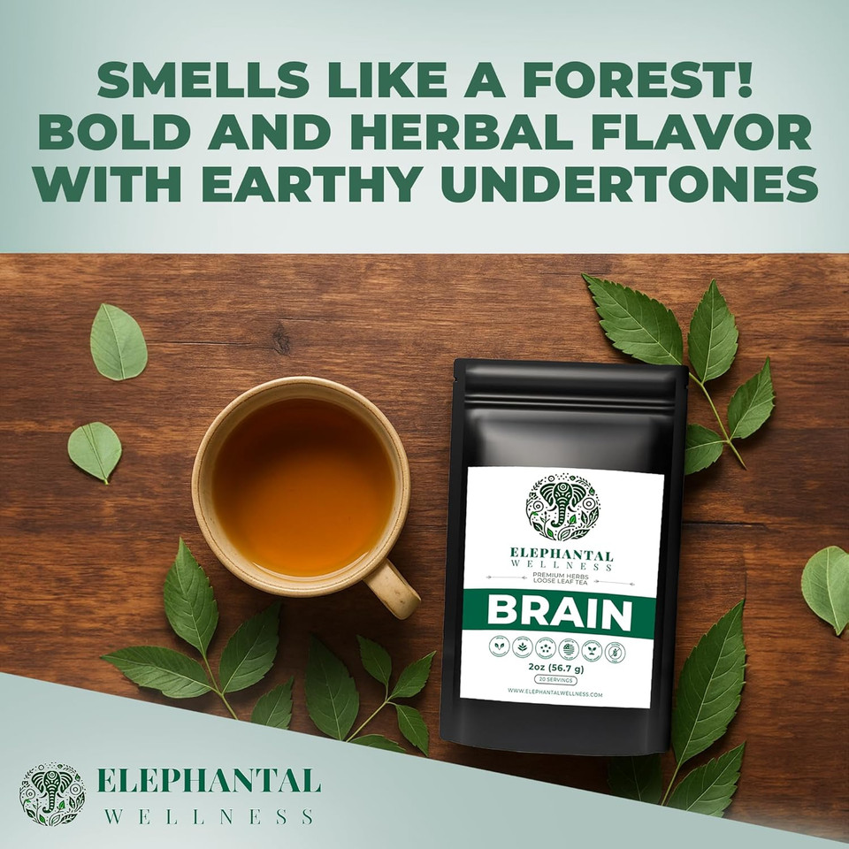 Elephantal Wellness Premium Well Balanced Herbal Tea | For Healthy Cortisol, Adaptogenic Stress & Energy Support With Ashwagandha Tea, Goji, Reishi, Holy Basil & LionS Mane | Handmade, Caffeine-Free, Non-Gmo Loose Leaf Blend | 2Oz, 20 Servings