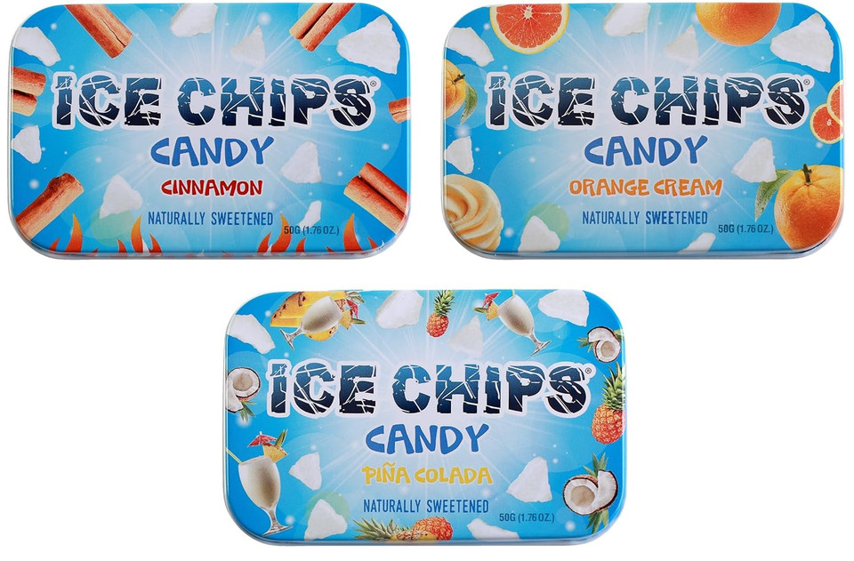 Ice Chips Candy 3 Pack Assortment (Cinnamon, Orange Cream, Pina Colada)