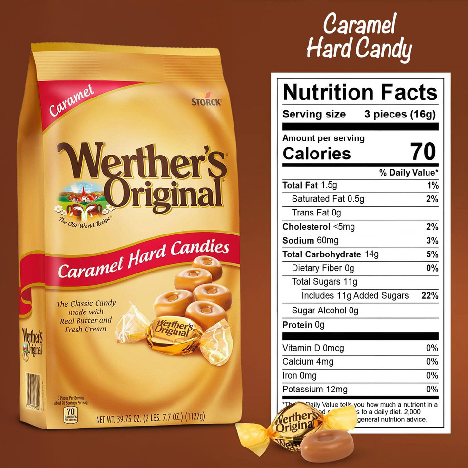 Original Caramel Candy 2 Lb Bulk Pack - Delicious Caramel Hard Candies Individually Wrapped - Classic Rich Flavor For Werthers Lovers - Best Caramels For Parties, Candy Dishes, Office