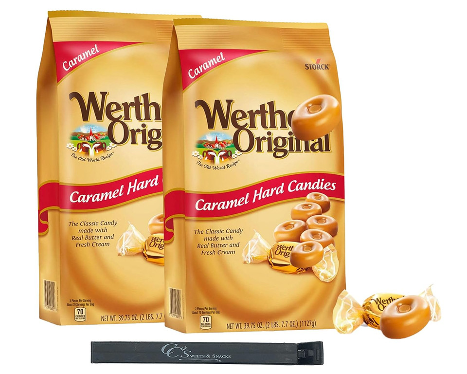 Werthers Original Hard Caramel Candy 39.75Oz (2Pk) Bulk Bag Individually Wrapped W/Cc Sweets & Snacks Bag Clip