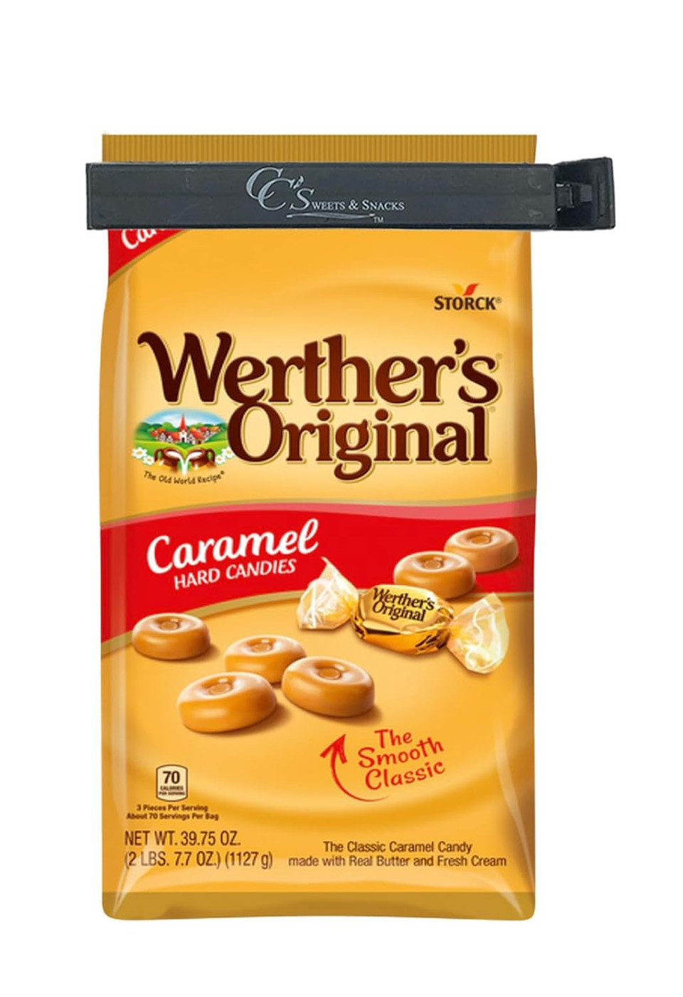Werthers Original Hard Caramel Candy 39.75Oz (2Pk) Bulk Bag Individually Wrapped W/Cc Sweets & Snacks Bag Clip