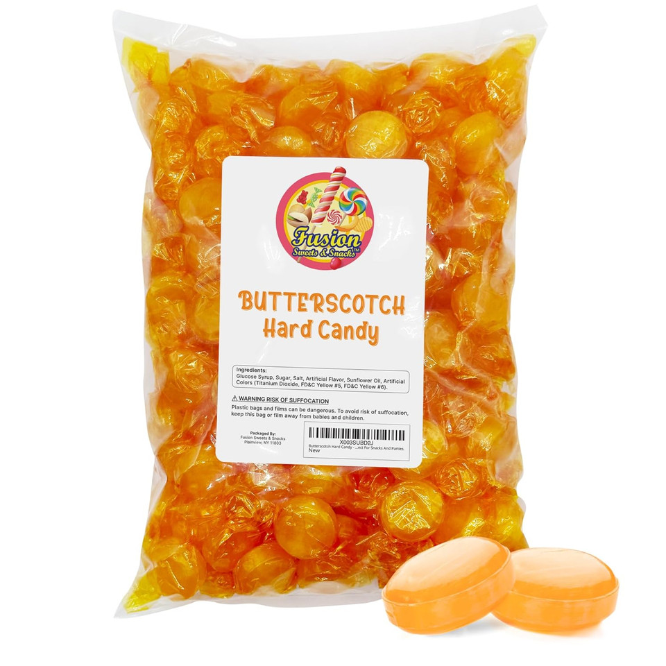 Butterscotch Hard Candy - 2Lb Bag Of Individually Wrapped Butter Scotch Bulk Candy, Yellow Butterscotch Discs Are Perfect For Snacks And Parties