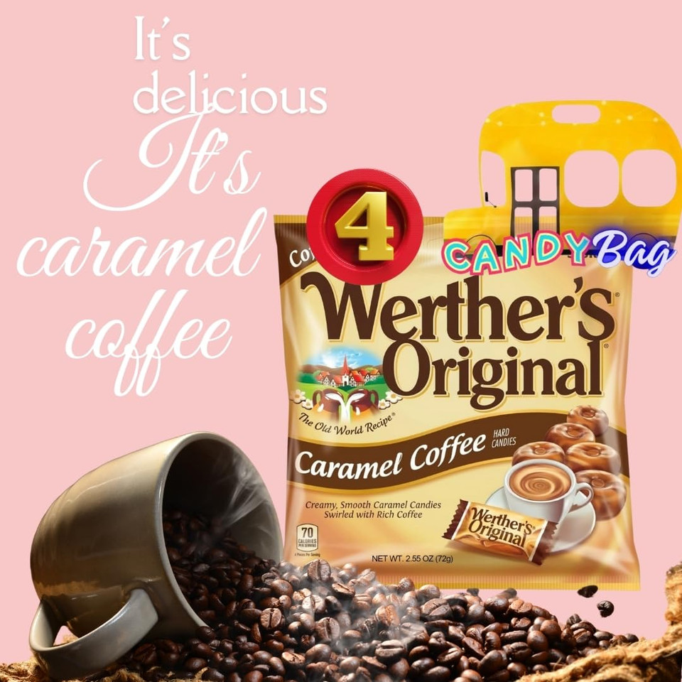(Pack 4) Werther'S Original Caramel Coffee Hard Candies - 2.55Oz Each Bag - Comes With One Bus Resealable Zipbag
