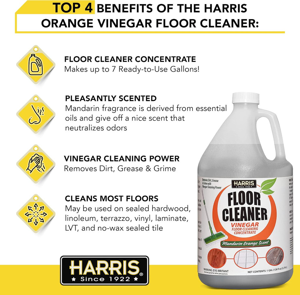 Harris Orange Vinegar Floor Cleaner, 128Oz For Use On Hardwood, Laminate, Vinyl And Tile Floors Harris Orange Vinegar Floor Cleaner, 128Oz For Use On Hardwood, Laminate, Vinyl And Tile Floors