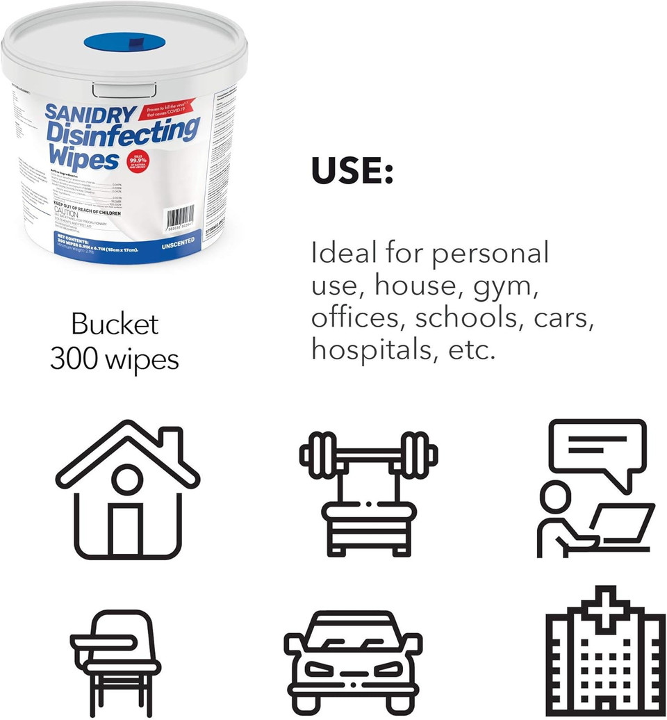 Rosmar, Sanidry, Multi-Surface Cleaning Wipes, Unscented, Non Abrasive, 300 Count, White