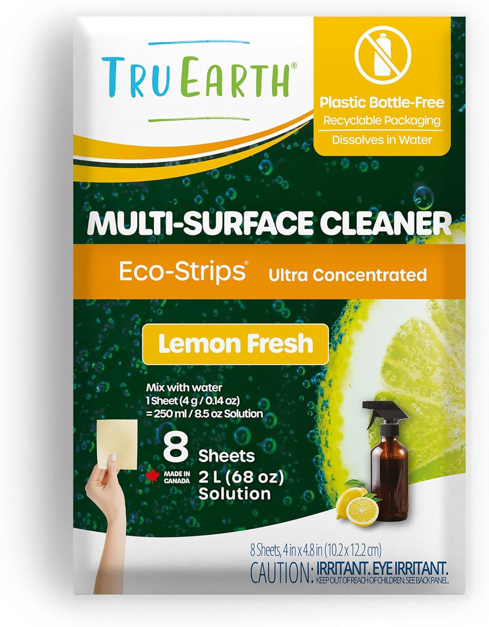 Tru Earth Multi-Surface Cleaner Eco-Strips | All Purpose Cleaner Concentrate For Multi-Use, Fresh Lemon Scent, 16 Strips