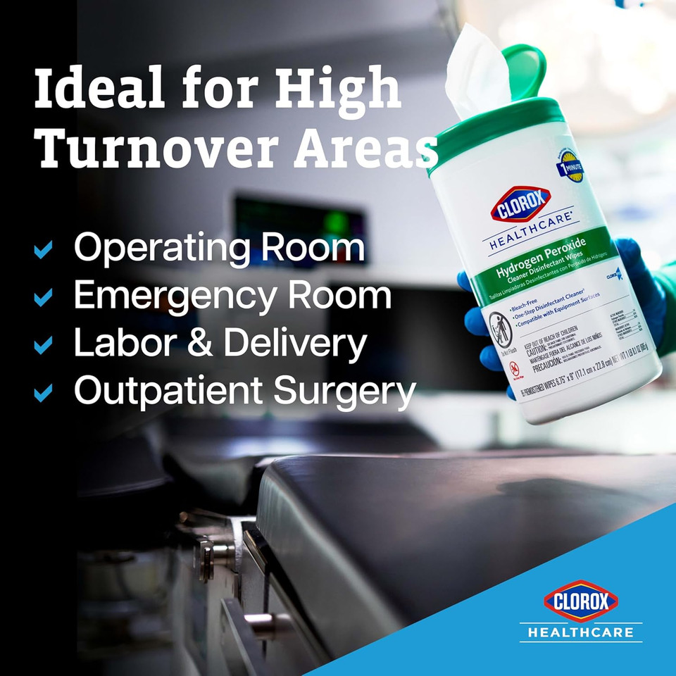 Clorox Healthcare Hydrogen Peroxide Cleaner Disinfectant Wipes, 6.75" X 9", 95 Count (Package May Vary)