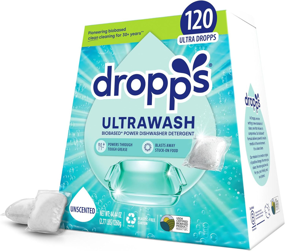 Dropps Ultrawash Dishwasher Pods, Fresh Rain (64 Count) - Biobased Power Deep Clean Dishwasher Detergent Tablets For Sparkling Shiny Dishes - No Rinse Aid Or Pre-Wash Needed - Dishwashing Pods
