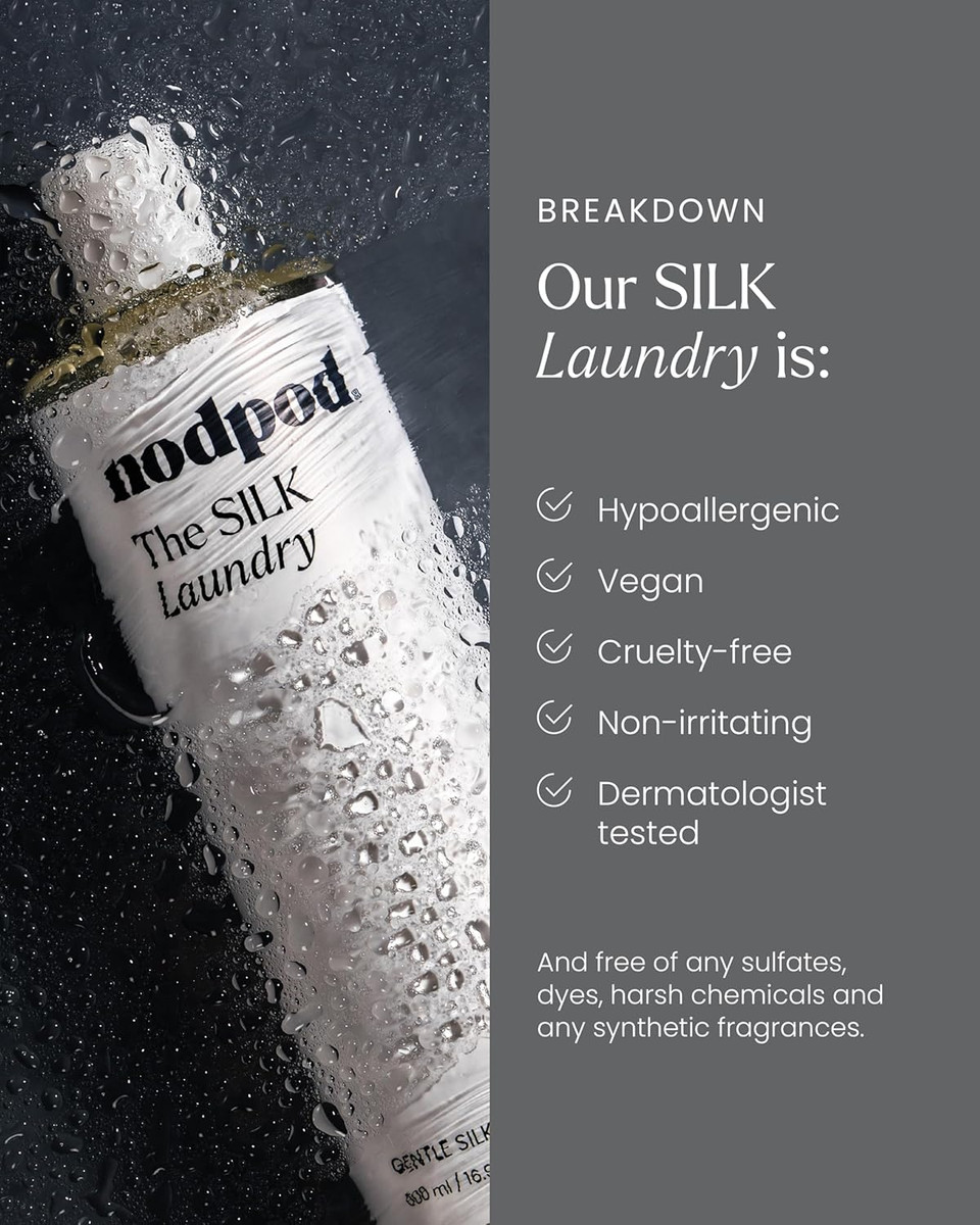 Nodpod Silk Wash - Gentle Silk Detergent For Your Delicates - Hypoallergenic, Formulated Ph-Balanced Liquid Soap, Free From Harsh Chemicals, Fragrance-Free, 500Ml / 16.9 Fl Oz