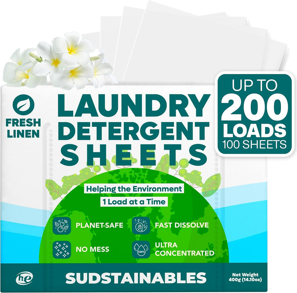 Sudstainables Laundry Detergent Sheets (200 Loads)  Eco-Friendly, Zero Waste, Plastic-Free Laundry Washing Machines Soap Sheets; Dissolvable, Space-Saving Strips For Travel (Fresh Linen)