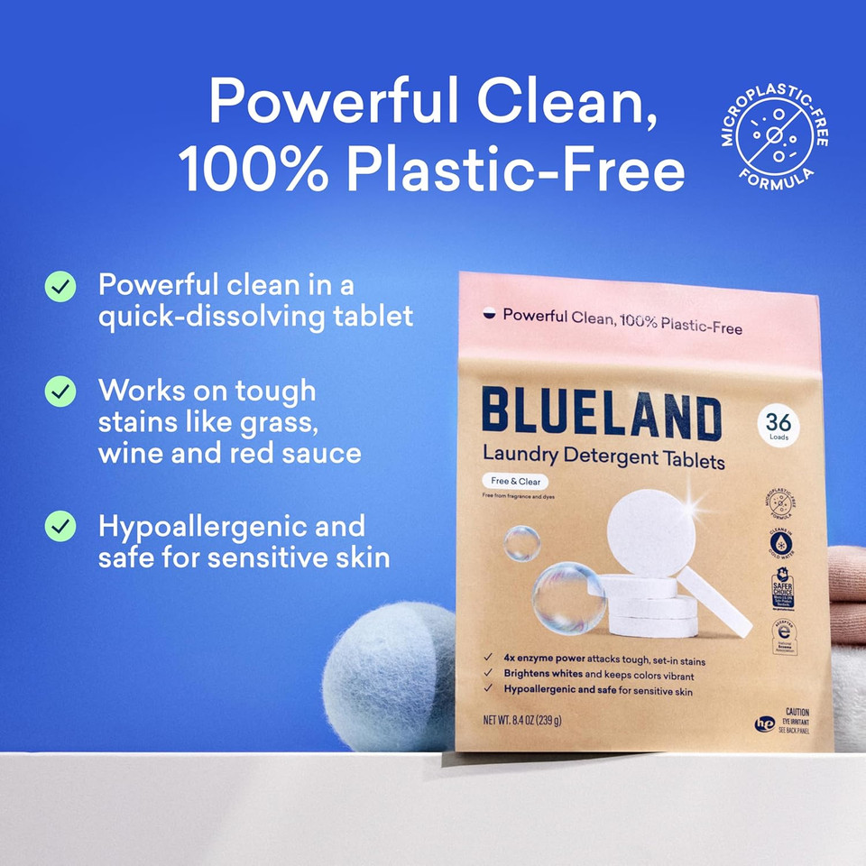 Blueland Laundry Detergent Tablets, 36 Count, Unscented Plastic-Free Eco-Friendly Pods, Sheets, Liquid Alternative - Natural, Gentle, Non Toxic