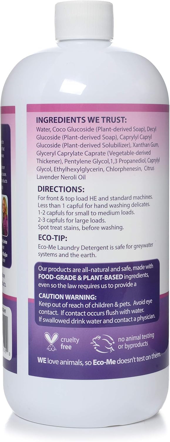 Eco-Me Plant Based Concentrated Laundry Detergent, Fragrance-Free, Clear, Unscented, 32 Fl.Oz