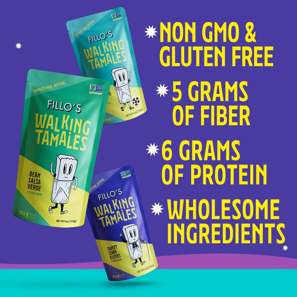 Fillo'S Walking Tamales Corn Poblano Rajas, Pk Of 7, Ready-To-Eat, Delicious, Gluten-Free, Preservative-Free, Vegan Friendly, Microwavable, Non-Gmo