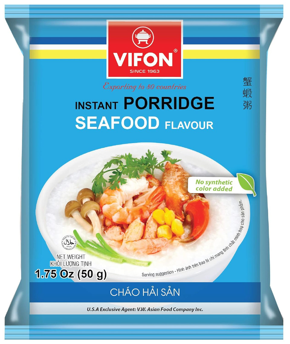 Vifon Instant Porridge Seafood Flavour 50Gr, 1 Carton = 50 Bags, Usfda, 50 Bags X 1.75 Oz (50G)