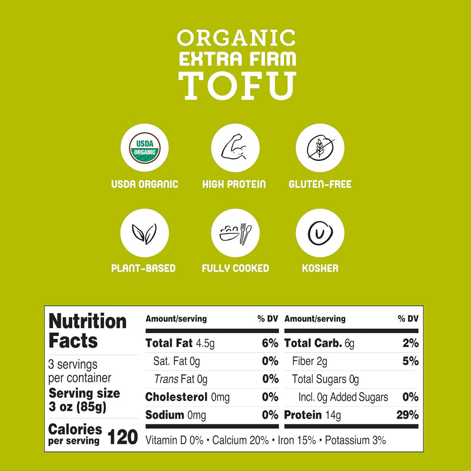 Hodo Extra Firm Organic Tofu | 47G Protein Per Pkg | Great In Air Fryer Or Soup | Great For Mapo Tofu, Fried Tofu, Baked Tofu, Scrambled Tofu | Pressed